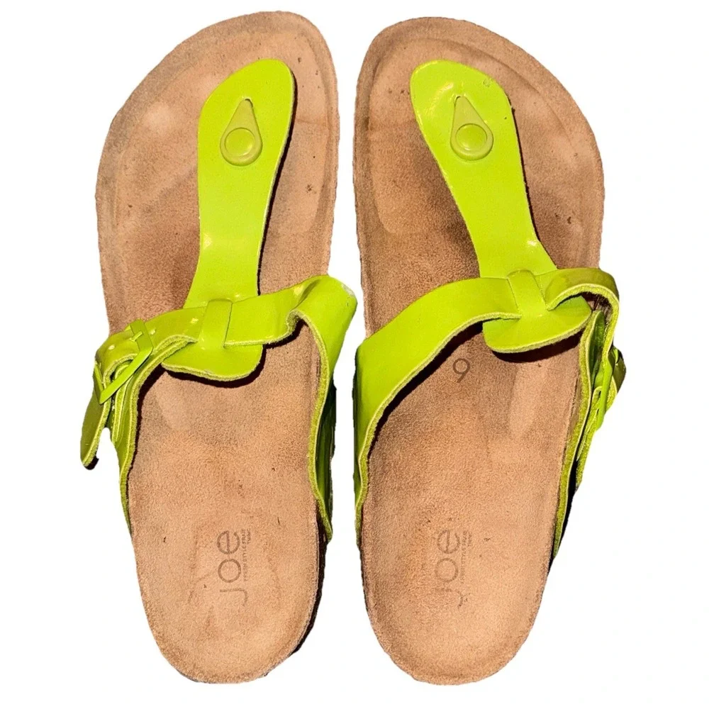 Joe Fresh Cork Footbed Sandals Buckle Toe Post Comfort Neon Green Women's 9